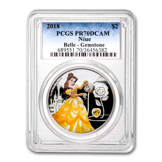 2018 Niue 1 oz Silver $2 Disney Belle w/Gemstone PR-70 PCGS 2018 Niue 1 oz Silver $2 Disney Belle w/Gemstone PR-70 PCGS