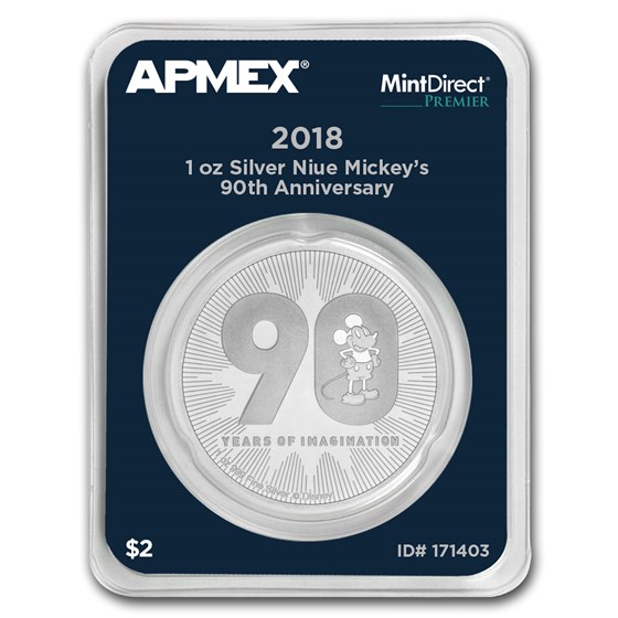 2018 Niue 1 oz Silver $2 Mickey's 90th Anniv (MD® Premier Single) 2018 Niue 1 oz Silver $2 Mickey's 90th Anniv (MD® Premier Single)