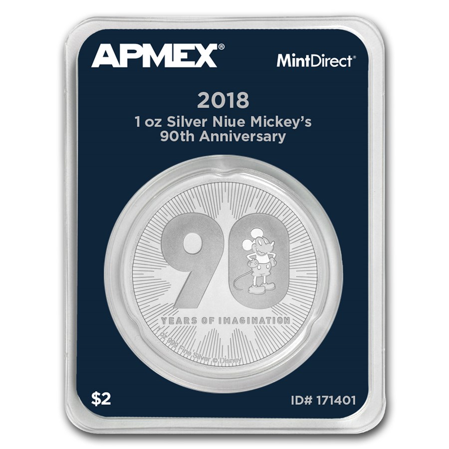 2018 Niue 1 oz Silver $2 Mickey's 90th Anniv (MintDirect® Single)