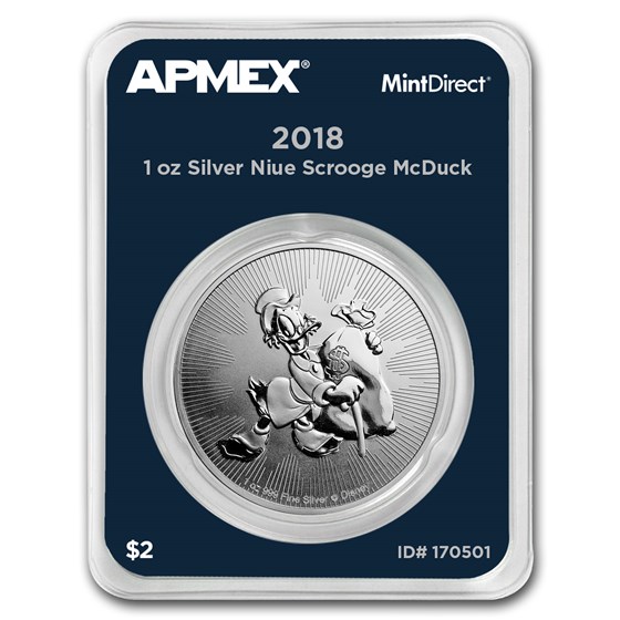 2018 Niue 1 oz Silver $2 Scrooge McDuck (MintDirect® Single) 2018 Niue 1 oz Silver $2 Scrooge McDuck (MintDirect® Single)