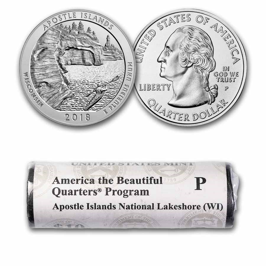 2018-P ATB Quarter Apostle Islands Lakeshore 40-Coin Roll BU