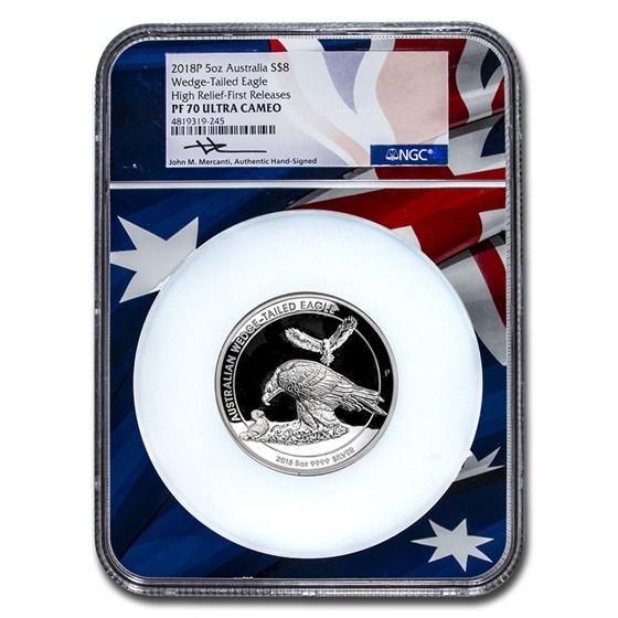 2018-P AUS 5 oz Silver Wedge Tailed Eagle PF-70 NGC UC HR (FR) 2018-P AUS 5 oz Silver Wedge Tailed Eagle PF-70 NGC UC HR (FR)