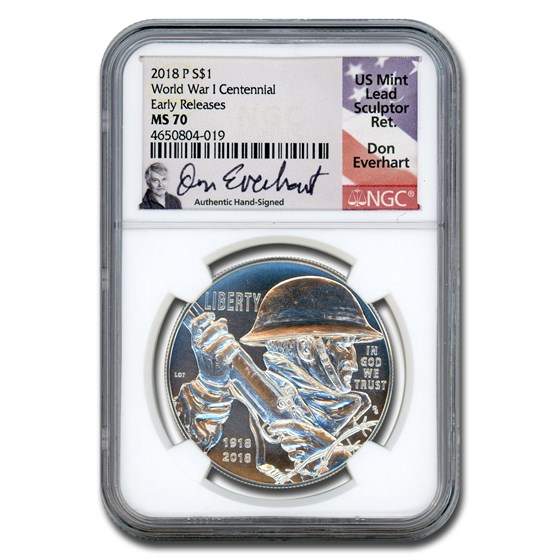 2018-P World War I Centennial Silver Dollar MS-70 NGC ER Everhart 2018-P World War I Centennial Silver Dollar MS-70 NGC ER Everhart