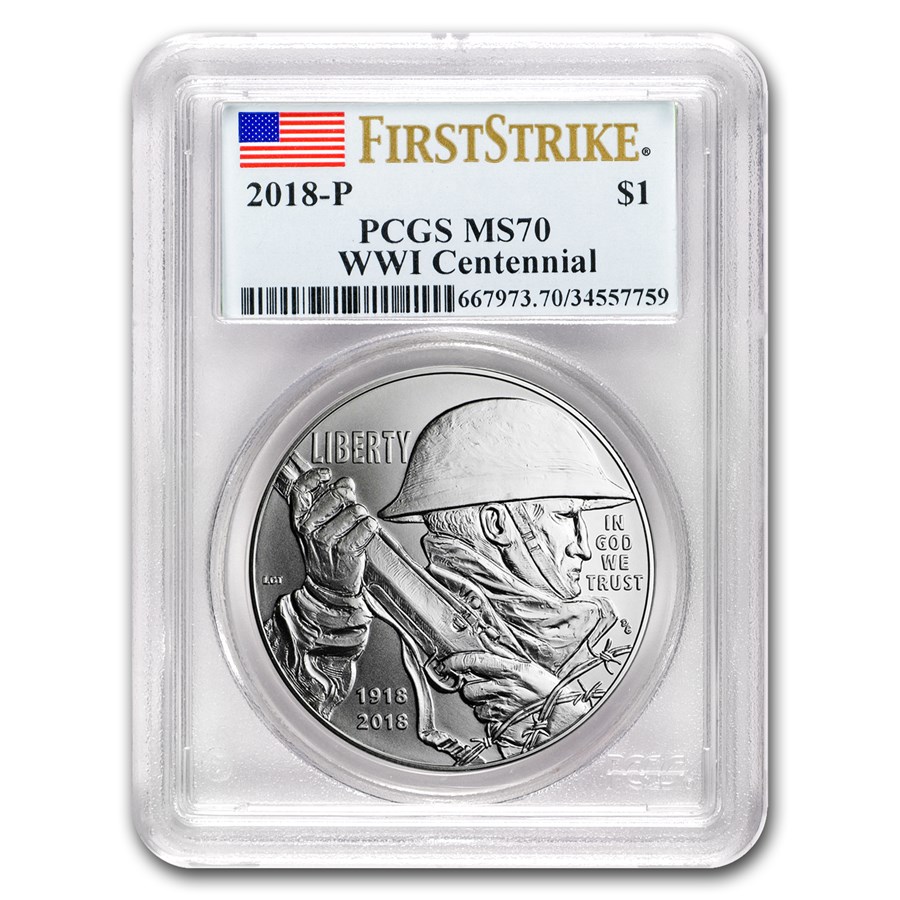 2018-P World War I Centennial Silver Dollar MS-70 PCGS (FS)