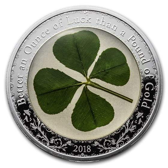 2018 Palau 1 oz Silver $5 Four-Leaf Clover Ounce of Luck Proof 2018 Palau 1 oz Silver $5 Four-Leaf Clover Ounce of Luck Proof