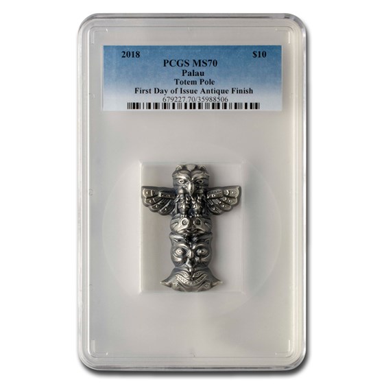 2018 Palau 2 oz Silver $10 Totem Pole Shaped Coin MS-70 PCGS 2018 Palau 2 oz Silver $10 Totem Pole Shaped Coin MS-70 PCGS