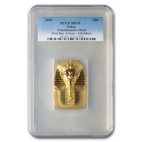 2018 Palau 3 oz Silver $20 Tutankhamun's Mask MS-70 PCGS 2018 Palau 3 oz Silver $20 Tutankhamun's Mask MS-70 PCGS
