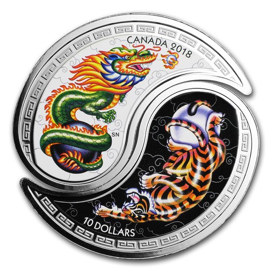 2018 RCM 1/2 oz Ag $10 Black White Yin & Yang: Tiger & Dragon Prf 2018 RCM 1/2 oz Ag $10 Black White Yin & Yang: Tiger & Dragon Prf