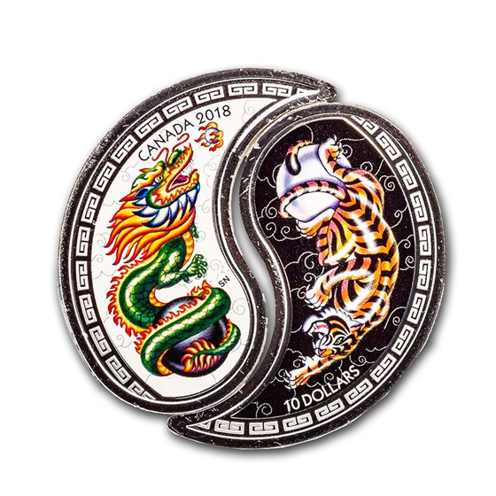 2018 RCM 1/2 oz Ag $10 Yin & Yang: Tiger & Dragon (Damaged) 2018 RCM 1/2 oz Ag $10 Yin & Yang: Tiger & Dragon (Damaged)