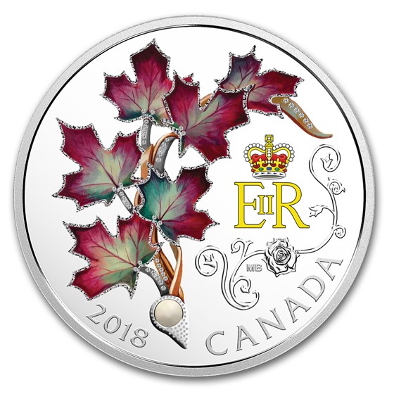 2018 RCM 1 oz Silver $20 Queen Elizabeth II's Maple Leaves Brooch 2018 RCM 1 oz Silver $20 Queen Elizabeth II's Maple Leaves Brooch
