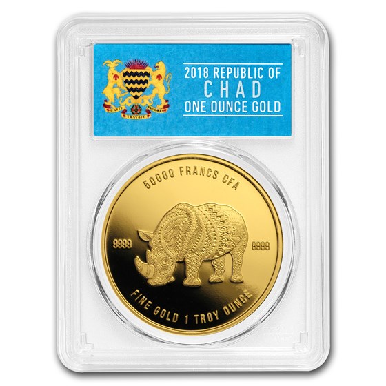 2018 Republic of Chad 1 oz Gold Mandala Rhino MS-70 PCGS (FS) 2018 Republic of Chad 1 oz Gold Mandala Rhino MS-70 PCGS (FS)