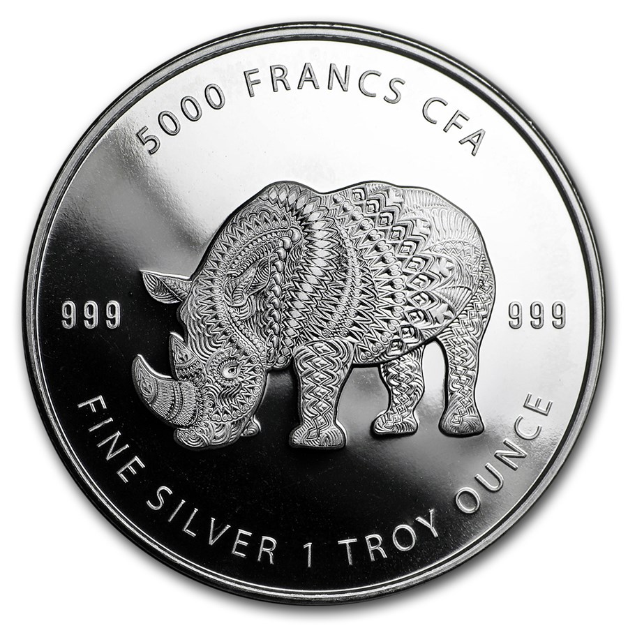 2018 Republic of Chad 1 oz Silver Mandala Rhino BU
