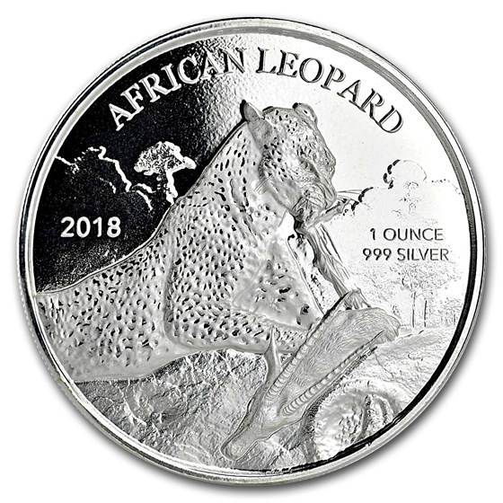 2018 Republic of Ghana 1 oz Silver 5 Cedi African Leopard BU