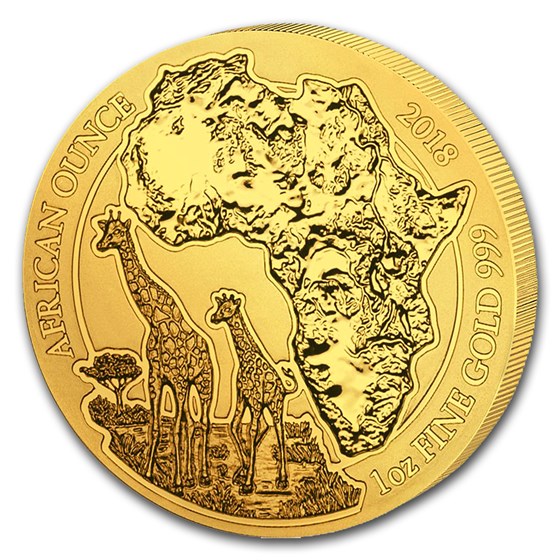 2018 Rwanda 1 oz Gold African Giraffe BU