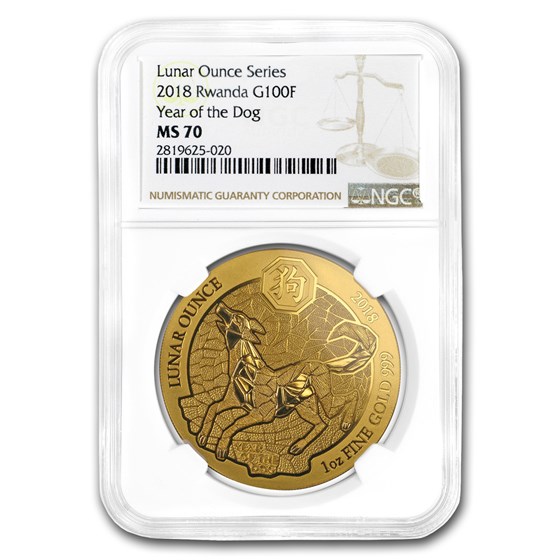 2018 Rwanda 1 oz Gold Lunar Year of the Dog MS-70 NGC 2018 Rwanda 1 oz Gold Lunar Year of the Dog MS-70 NGC