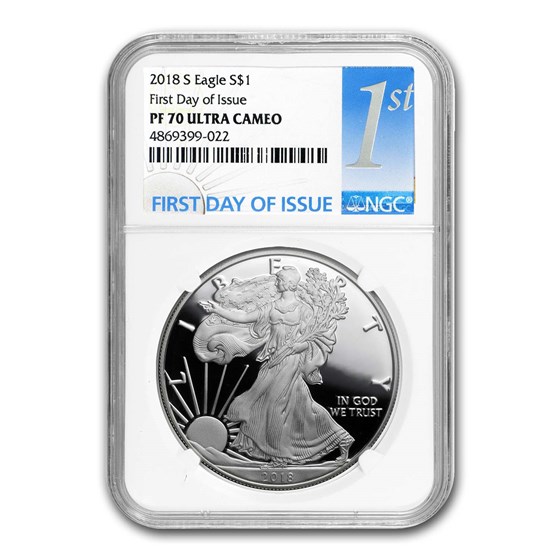 2018-S Proof American Silver Eagle PF-70 NGC (First Day of Issue) 2018-S Proof American Silver Eagle PF-70 NGC (First Day of Issue)