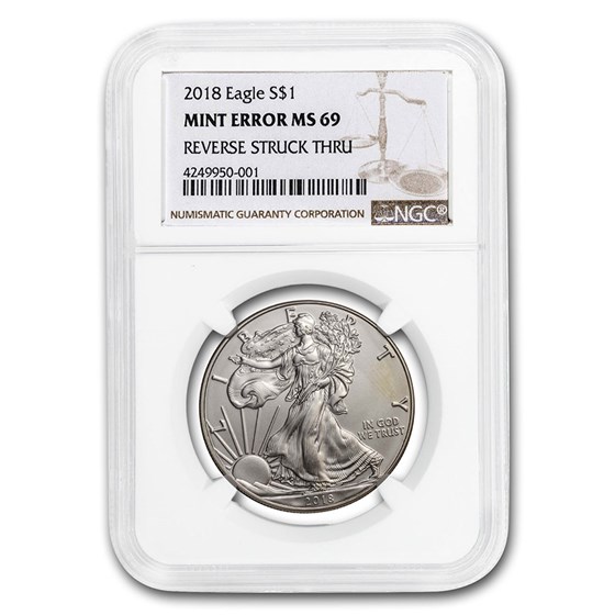 2018 Silver American Eagle MS-69 NGC (Error, Rev Struck Thru) 2018 Silver American Eagle MS-69 NGC (Error, Rev Struck Thru)