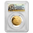 2018 Somalia 1/4 oz Gold African Elephant MS-70 PCGS (FS)