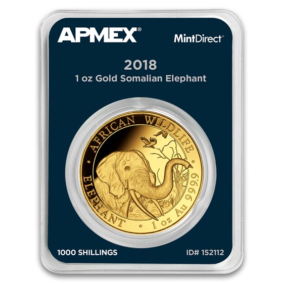 2018 Somalia 1 oz Gold African Elephant (MintDirect® Single) 2018 Somalia 1 oz Gold African Elephant (MintDirect® Single)