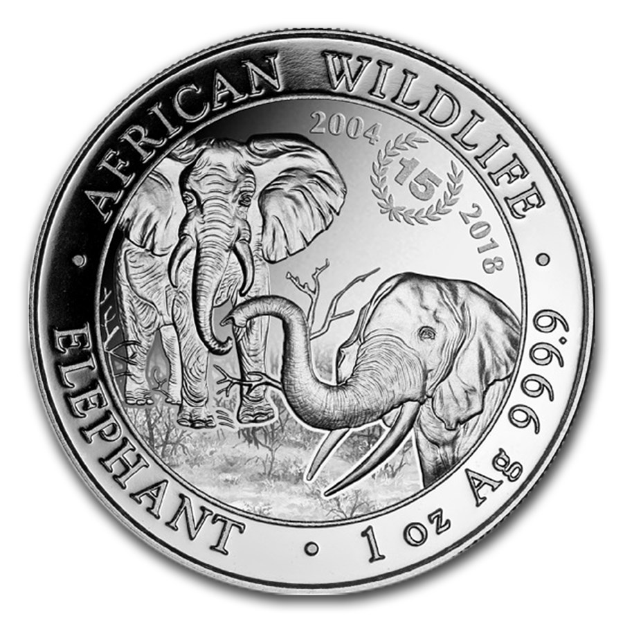 2018 Somalia 1 oz Silver Elephant 15th Anniversary Jubilee BU