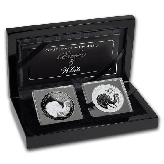 2018 Somalia 2-Coin 1 oz Silver Elephant Black & White Set 2018 Somalia 2-Coin 1 oz Silver Elephant Black & White Set