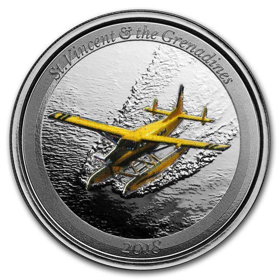 2018 St. Vincent & Grenadines 1 oz Silver Seaplane (Colorized)