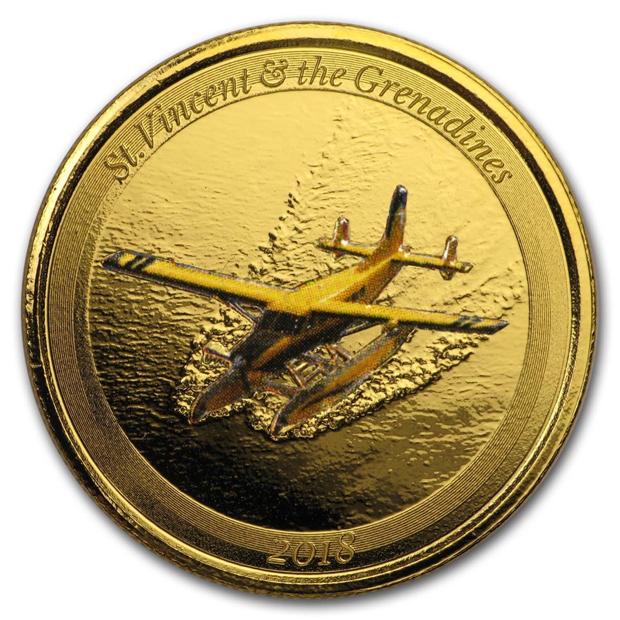 2018 St. Vincent & The Grenadines 1 oz Gold Seaplane (Colorized)