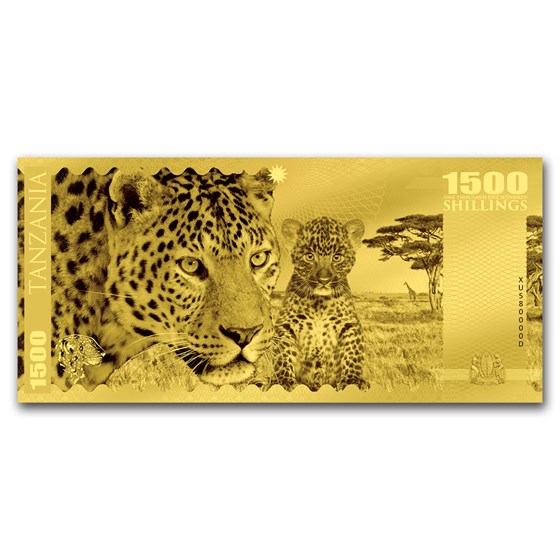 2018 Tanzania 1 gram Gold Big Five Leopard Foil Gold Note 2018 Tanzania 1 gram Gold Big Five Leopard Foil Gold Note