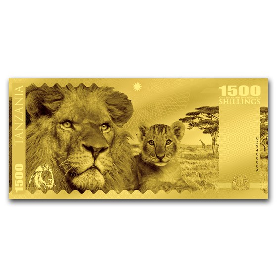 2018 Tanzania 1 gram Gold Big Five Lion Foil Gold Note 2018 Tanzania 1 gram Gold Big Five Lion Foil Gold Note