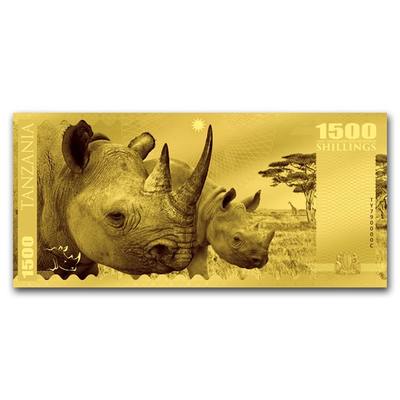 2018 Tanzania 1 gram Gold Big Five Rhino Foil Gold Note 2018 Tanzania 1 gram Gold Big Five Rhino Foil Gold Note