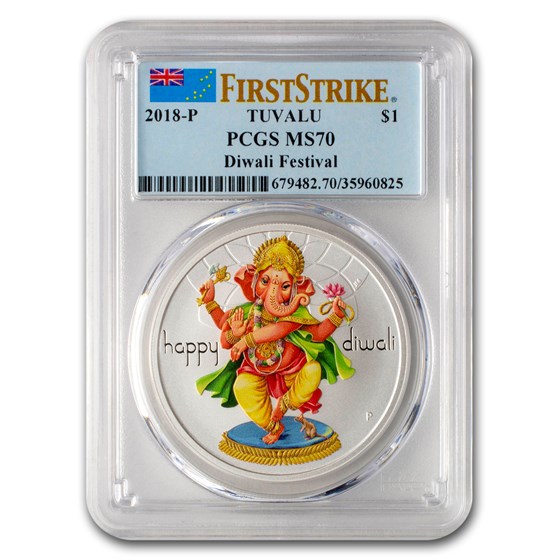 2018 Tuvalu 1 oz Silver $1 Diwali Festival MS-70 PCGS (FS) 2018 Tuvalu 1 oz Silver $1 Diwali Festival MS-70 PCGS (FS)