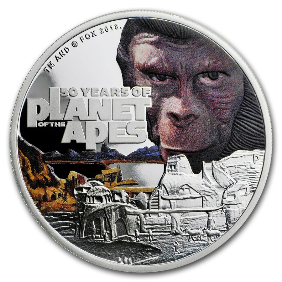 2018 Tuvalu 1 oz Silver 50th Anniv Planet of the Apes Proof
