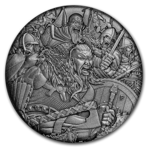 2018 Tuvalu 2 oz Silver Vikings Warfare BU (HR, Antiqued) 2018 Tuvalu 2 oz Silver Vikings Warfare BU (HR, Antiqued)