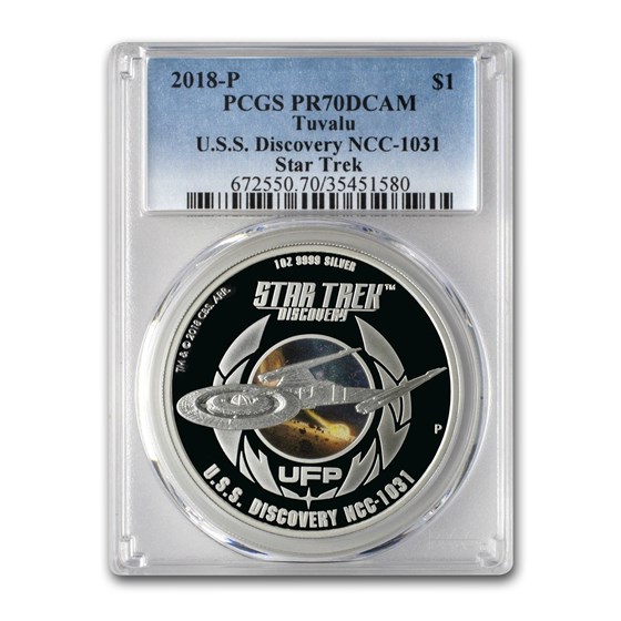 2018 Tuvalu Ag Star Trek U.S.S. Discovery NCC-1031 PR-70 PCGS 2018 Tuvalu Ag Star Trek U.S.S. Discovery NCC-1031 PR-70 PCGS