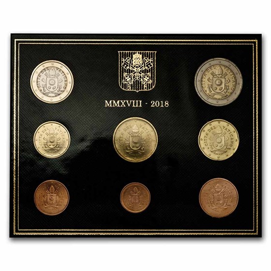 2018 Vatican City 1 Cent-2 Euro 8-Coin Euro Set BU