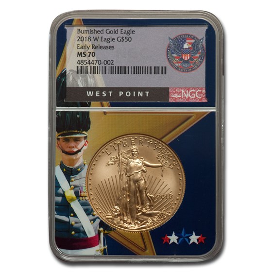2018-W 1 oz Burnished Gold Eagle MS-70 NGC (ER, West Point) 2018-W 1 oz Burnished Gold Eagle MS-70 NGC (ER, West Point)