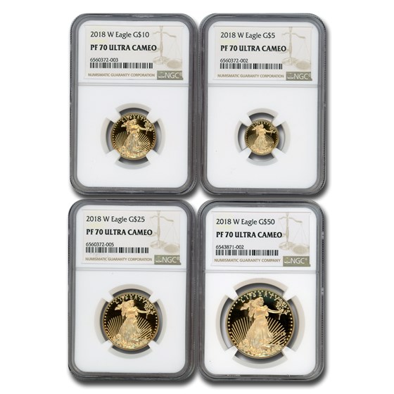 2018-W 4-Coin Proof American Gold Eagle Set PF-70 UCAM NGC