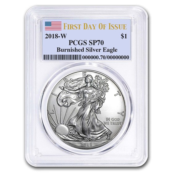 2018-W Burnished American Silver Eagle SP-70 PCGS (First Day) 2018-W Burnished American Silver Eagle SP-70 PCGS (First Day)