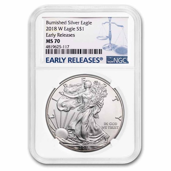 2018-W Burnished Silver Eagle MS-70 NGC (ER/FR) 2018-W Burnished Silver Eagle MS-70 NGC (ER/FR)
