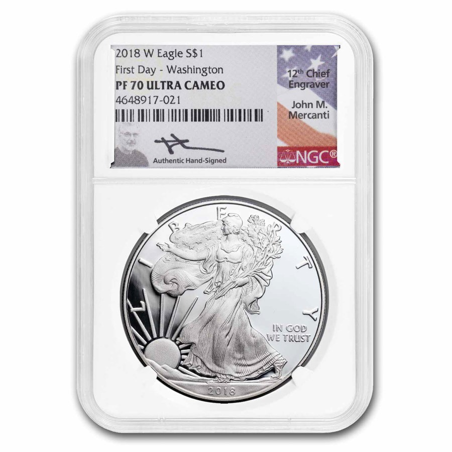 2018-W Proof American Silver Eagle PF-70 NGC (FDI, Mercanti)