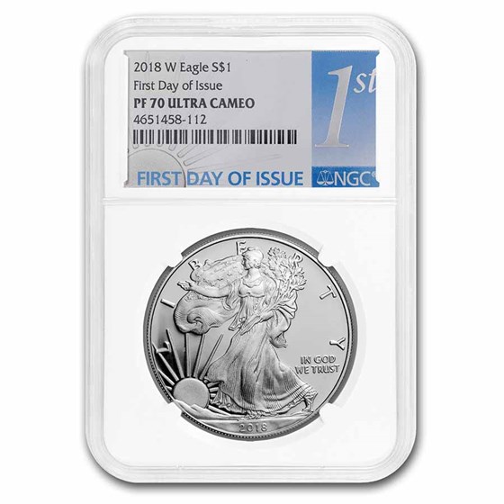 2018-W Proof American Silver Eagle PF-70 NGC (First Day of Issue) 2018-W Proof American Silver Eagle PF-70 NGC (First Day of Issue)