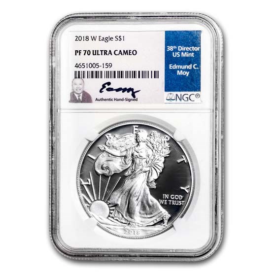 2018-W Proof American Silver Eagle PF-70 NGC (Moy Label) 2018-W Proof American Silver Eagle PF-70 NGC (Moy Label)