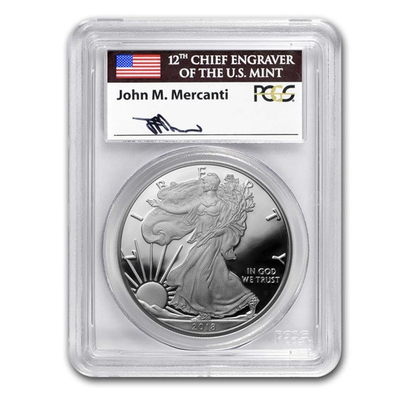 2018-W Proof American Silver Eagle PR-70 PCGS (FDI, Mercanti) 2018-W Proof American Silver Eagle PR-70 PCGS (FDI, Mercanti)