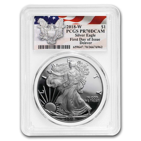 2018-W Proof American Silver Eagle PR-70 PCGS (First Day) 2018-W Proof American Silver Eagle PR-70 PCGS (First Day)