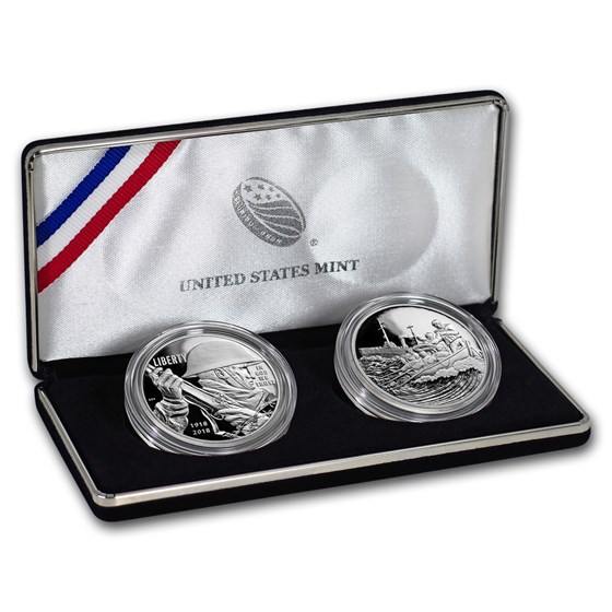 2018 World War I Centennial Silver Dollar Coast Guard Medal Set