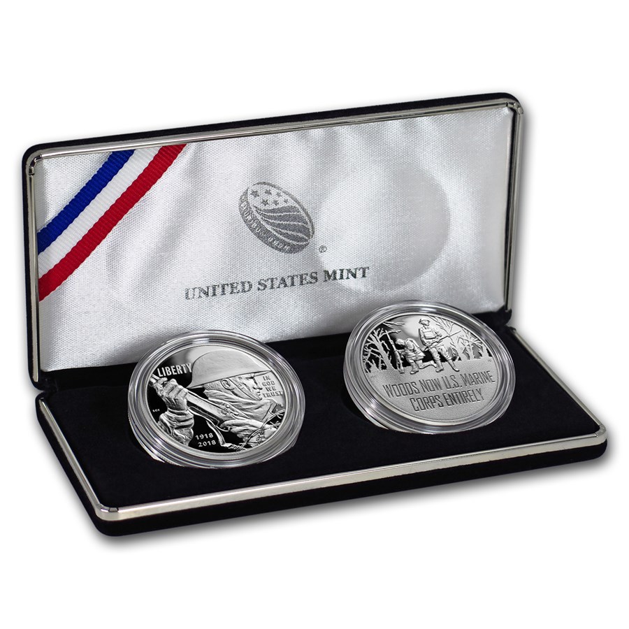2018 World War I Centennial Silver Dollar Marine Corps Medal Set