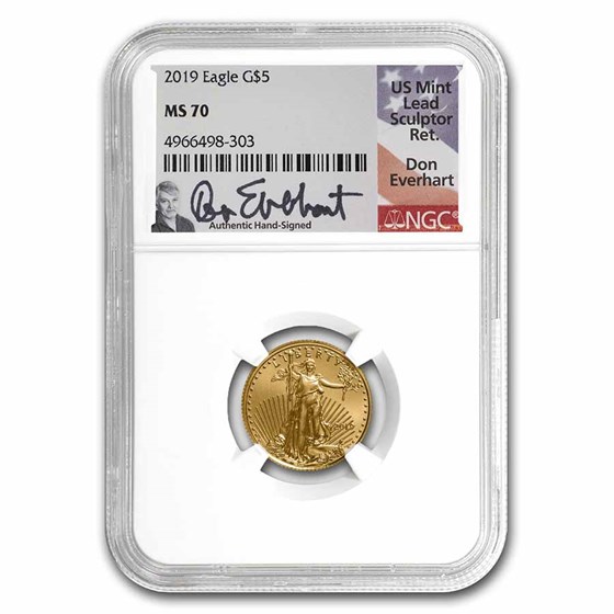2019 1/10 oz American Gold Eagle MS-70 NGC (Everhart Signed) 2019 1/10 oz American Gold Eagle MS-70 NGC (Everhart Signed)