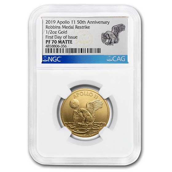 2019 1/2 Gold Apollo 11 50th Anniversary Robbins Medal PF-70 NGC 2019 1/2 Gold Apollo 11 50th Anniversary Robbins Medal PF-70 NGC