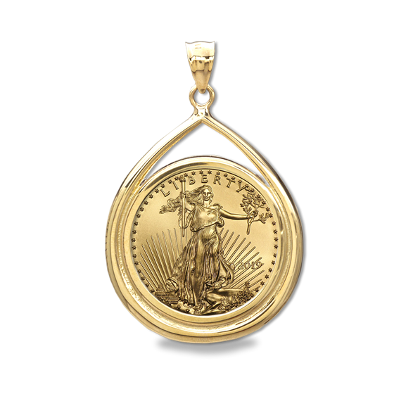 2019 1/4 oz Gold Eagle Teardrop Pendant (Prong Bezel) 2019 1/4 oz Gold Eagle Teardrop Pendant (Prong Bezel)