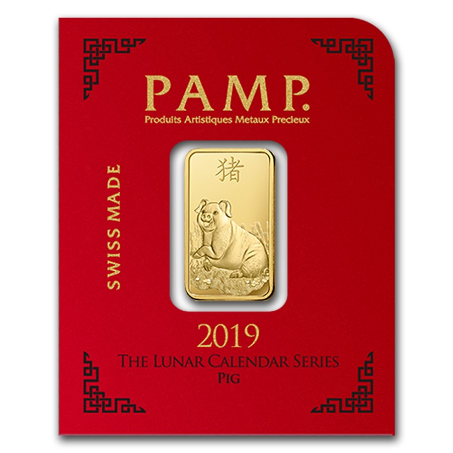 2019 1 gram Gold Bar - PAMP Suisse Lunar Pig Multigram (In Assay)